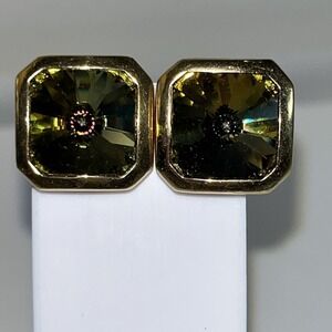 Vintage Christian Dior Earrings Clip Gold Tone Green Gold Crystal Stunning Hues‎